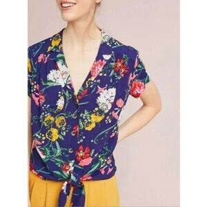 Anthropologie Maeve Floral Bateau Button Down Top
